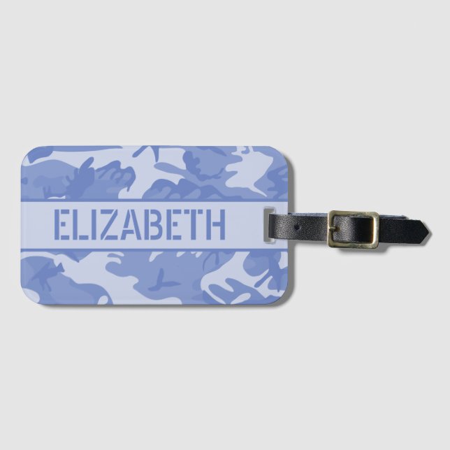 Personalised Blue Camo Luggage Tag (Front Horizontal)
