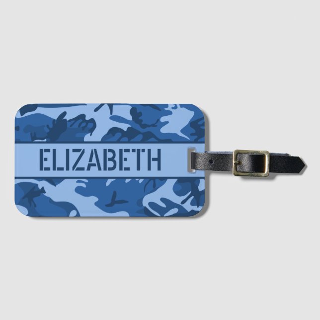 Personalised Blue Camo Luggage Tag (Front Horizontal)