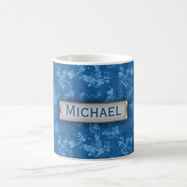 Personalised Blue Camo Pattern Coffee Mug (Center)