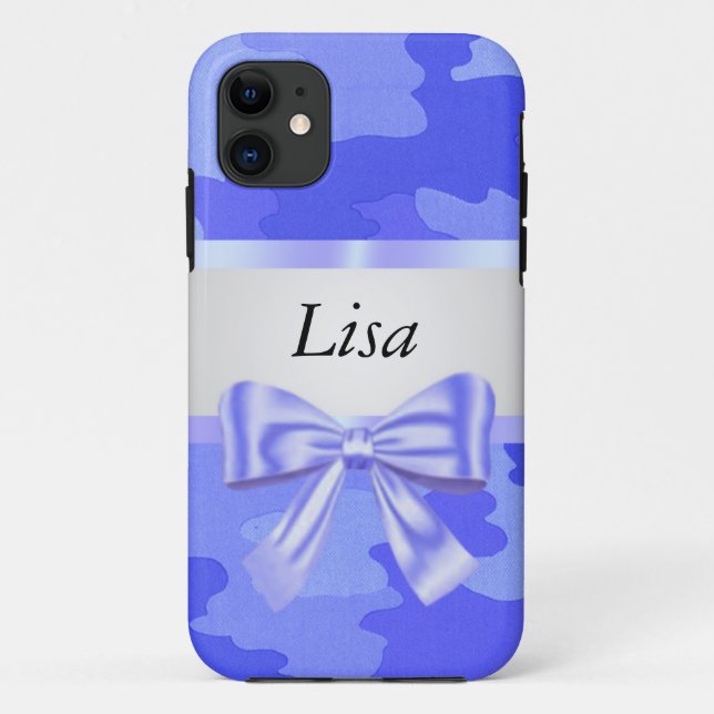 Personalised Blue Camouflage Blue Bow Case-Mate iPhone Case (Back)