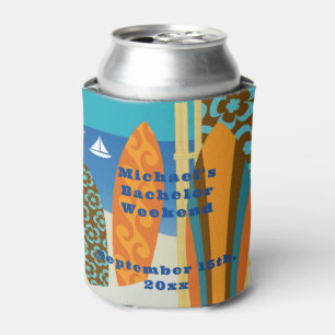Personalised Blue Can Cooler Bachelor Surf Weekend