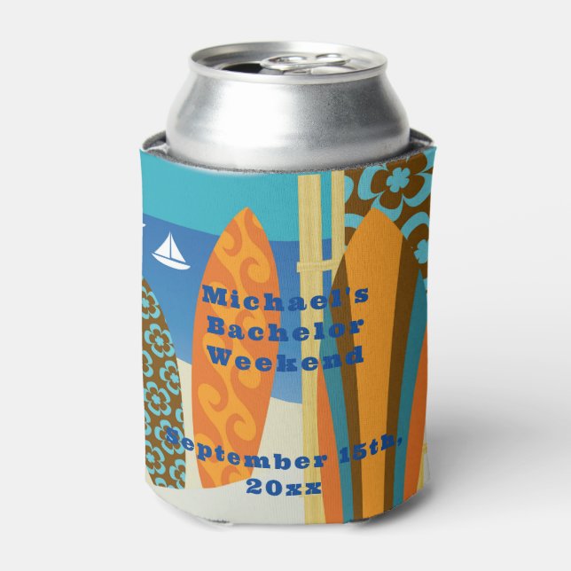 Personalised Blue Can Cooler Bachelor Surf Weekend (Can Front)