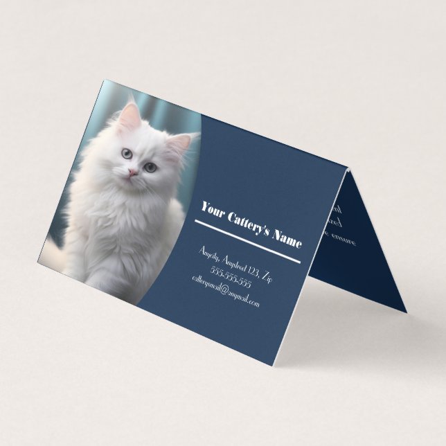 Personalised Blue Cattery Fold Business Card (Front)