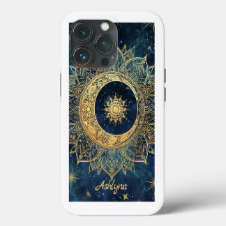 Personalised Blue Celestial Gold Sun Moon Mandala  iPhone 13 Pro Case