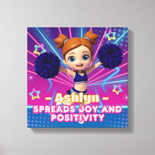 Personalised Blue Cheerleader Kids Room Deco Canvas Print