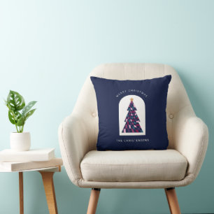 Personalised Blue Chequered Christmas Tree  Cushion