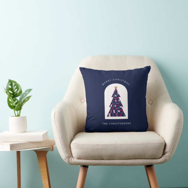 Personalised Blue Chequered Christmas Tree  Cushion (Chair)