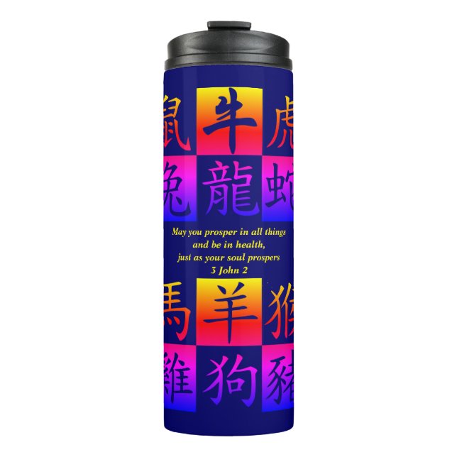 Personalised Blue Chinese Zodiac Thermal Tumbler (Front)