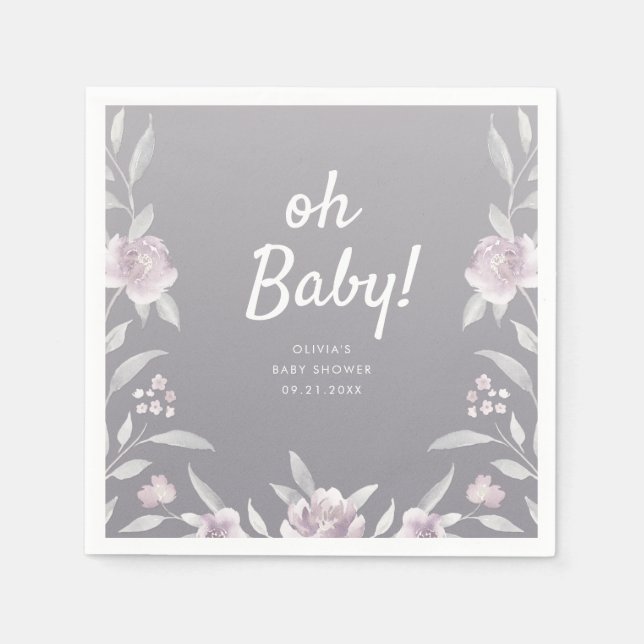 Personalised blue Chinoiserie floral baby shower Napkin (Front)