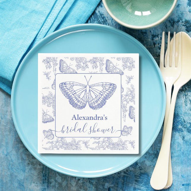 Personalised Blue Chinoiserie Floral Bridal Shower Napkin (Creator Uploaded)