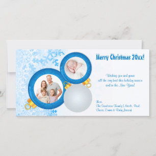 Personalised Blue Christmas Ornaments Photo Card