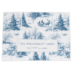 Personalised Blue Christmas Toile Family Gift Bag