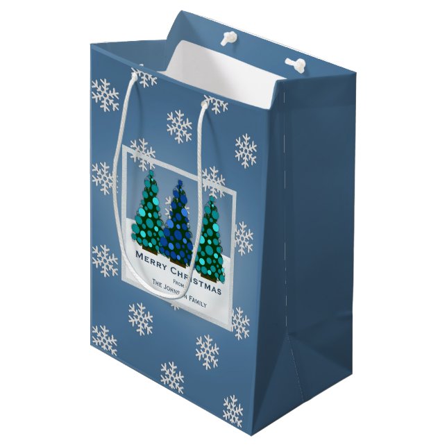 Personalised Blue Christmas Tree Gift Bag (Front Angled)