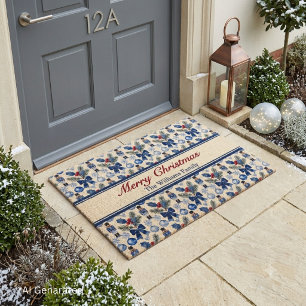 Personalised Blue Christmas Vintage Nutcracker Doormat