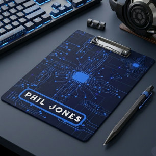 Personalised Blue Circuit Board Tech Geek Clipboard