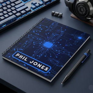 Personalised Blue Circuit Board Tech Geek Notebook