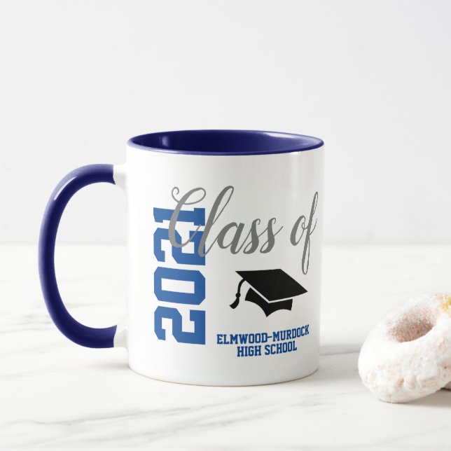 Personalised Blue Class of 2021 Gifts School Mug (With Donut)