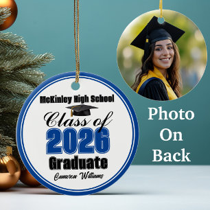 Personalised Blue Class of 2026 Graduation Photo Ceramic Tree Decoration