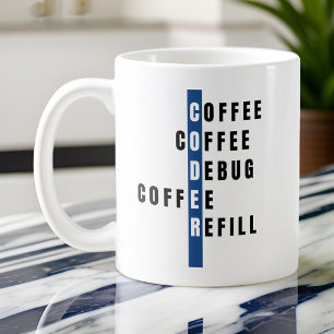 Personalised Blue Coffee Debug Refill Coder  Mug