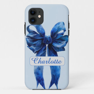 Personalised Blue Coquette Bow iPhone Case