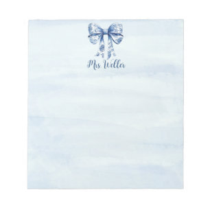 Personalised Blue Coquette Bow New Teacher Notepad