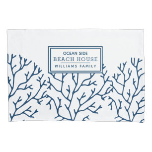 Personalised Blue Coral Pattern - Beach House Pillowcase