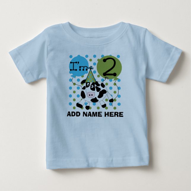 Personalised Blue Cow 2nd Birthday Tshirt (Front)