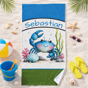 Personalised Blue Crab Kids’ Beach Towel