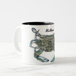 Personalised Blue Crab Two-Tone Coffee Mug