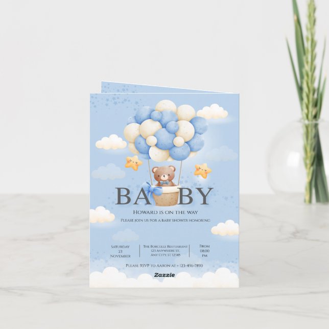 Personalised Blue & Cream Elephant Baby Shower  Invitation (Back)
