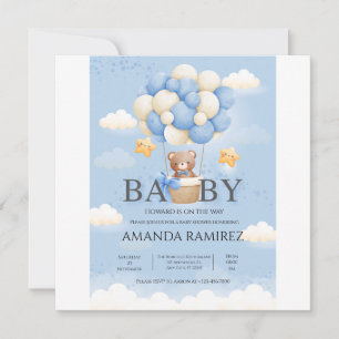 Personalised Blue & Cream Elephant Baby Shower Save The Date