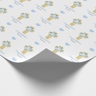 Personalised Blue Cross Boy Baptism Communion Wrapping Paper
