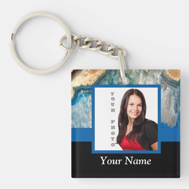 Personalised blue crystal template key ring (Front)