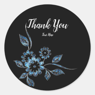 Personalised Blue Crystals floral Classic Round Sticker