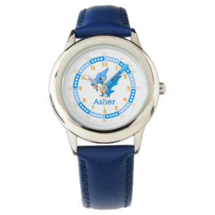 Personalised Blue Cute Dinosaur Learn to tell time Watch