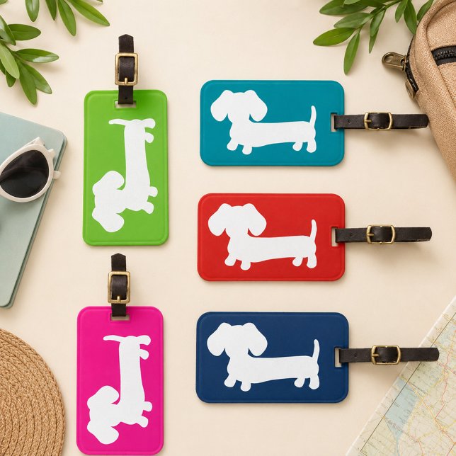 Personalised Blue Dachshund-Themed Luggage Tag (Wiener Dog Travel Luggage Tag)