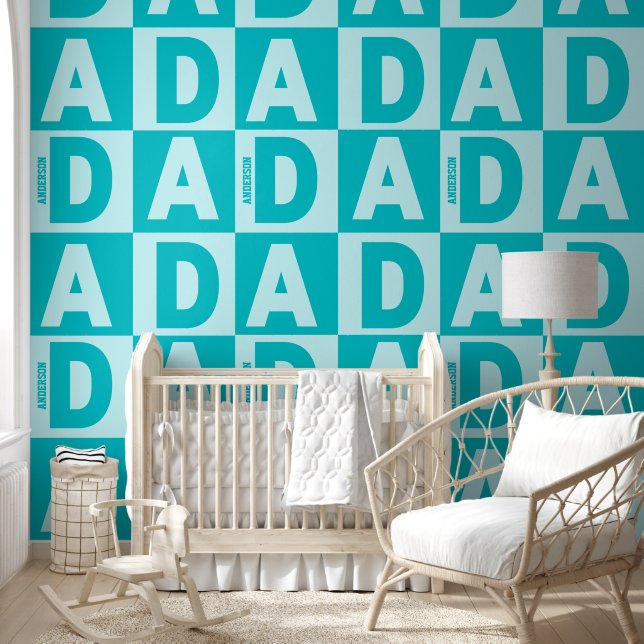 Personalised Blue Dad Name Pattern Wallpaper (Kids)