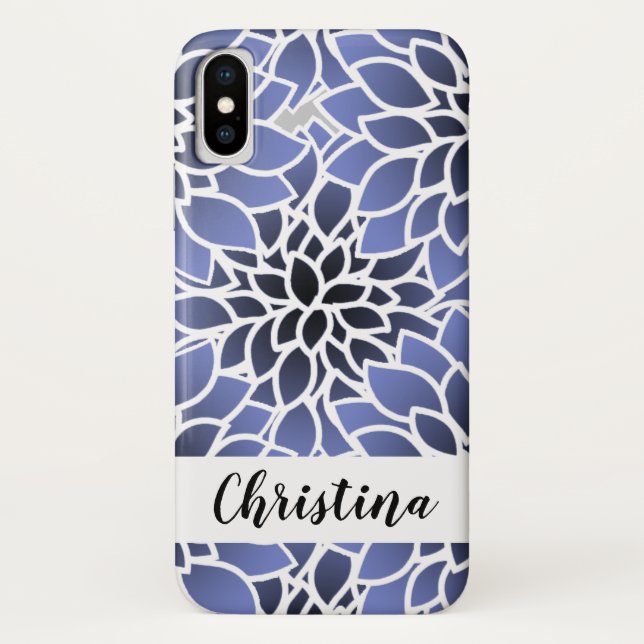 Personalised Blue Dahlia Floral Pattern Case-Mate iPhone Case (Back)