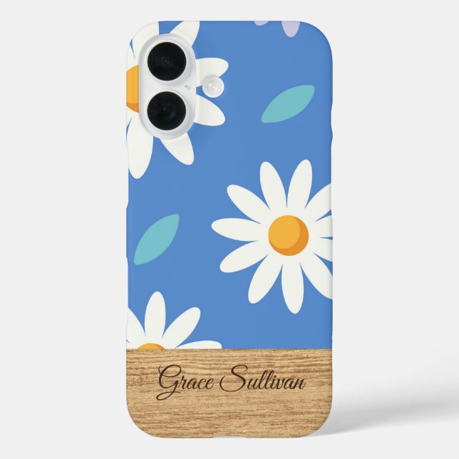 Personalised Blue Daisy Floral iPhone Case (Back)