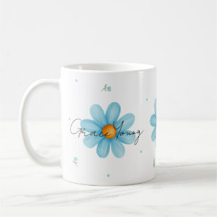 Personalised Blue Daisy Floral Name Custom Design Coffee Mug