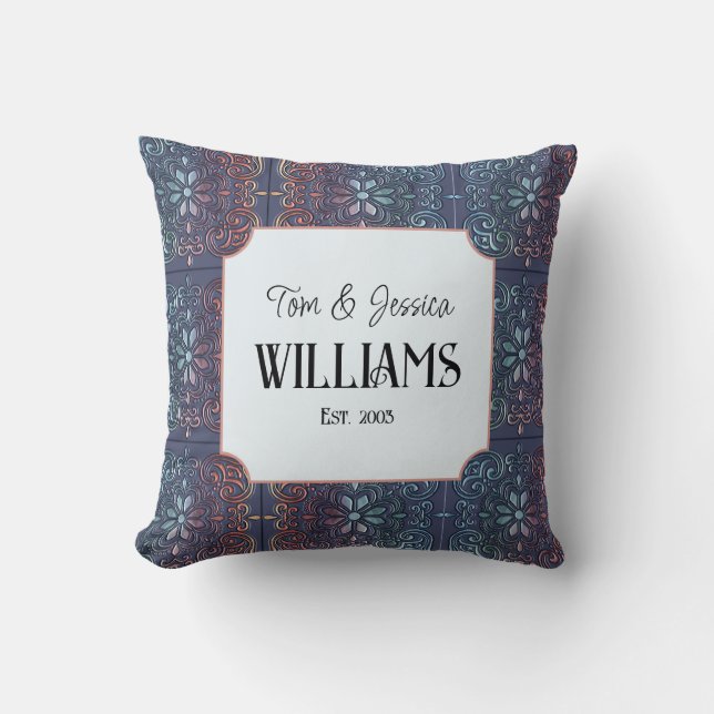Personalised Blue Decorative Tile Cushion (Front)