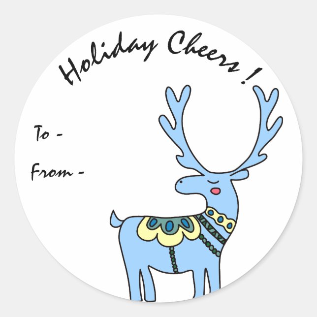 Personalised Blue Deer Holiday Cheers Gift Label (Front)