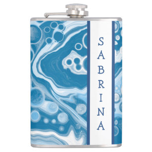 Personalised Blue Digital Fluid Art Marble Hip Flask