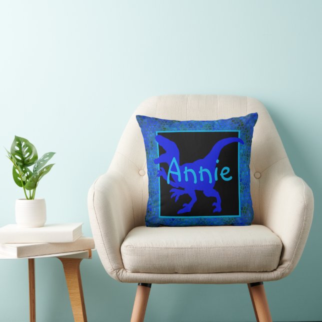 Personalised Blue Dinosaur Hide Cushion (Chair)