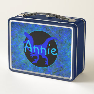 Personalised Blue Dinosaur Hide  Metal Lunch Box