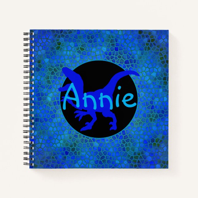 Personalised Blue Dinosaur Hide  Notebook (Front)