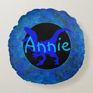 Personalised Blue Dinosaur Hide Round Cushion