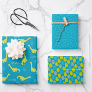 Personalised Blue Dinosaur Pattern Wrapping Paper Sheet