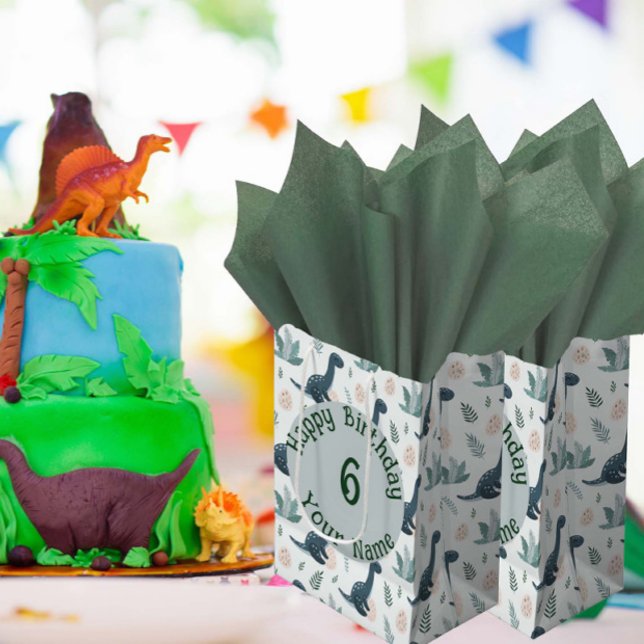 Personalised Blue Dinosaur with Foliage and Eggs Medium Gift Bag (Creator Uploaded)