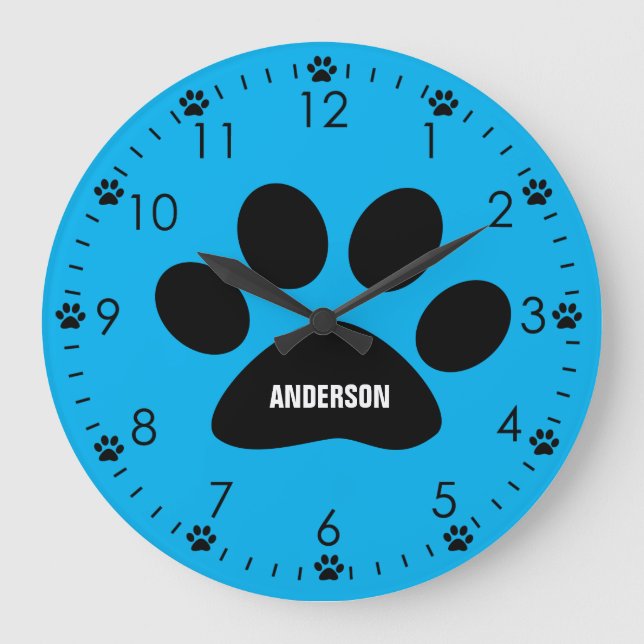 Personalised Blue Dog Large Clock (Front)